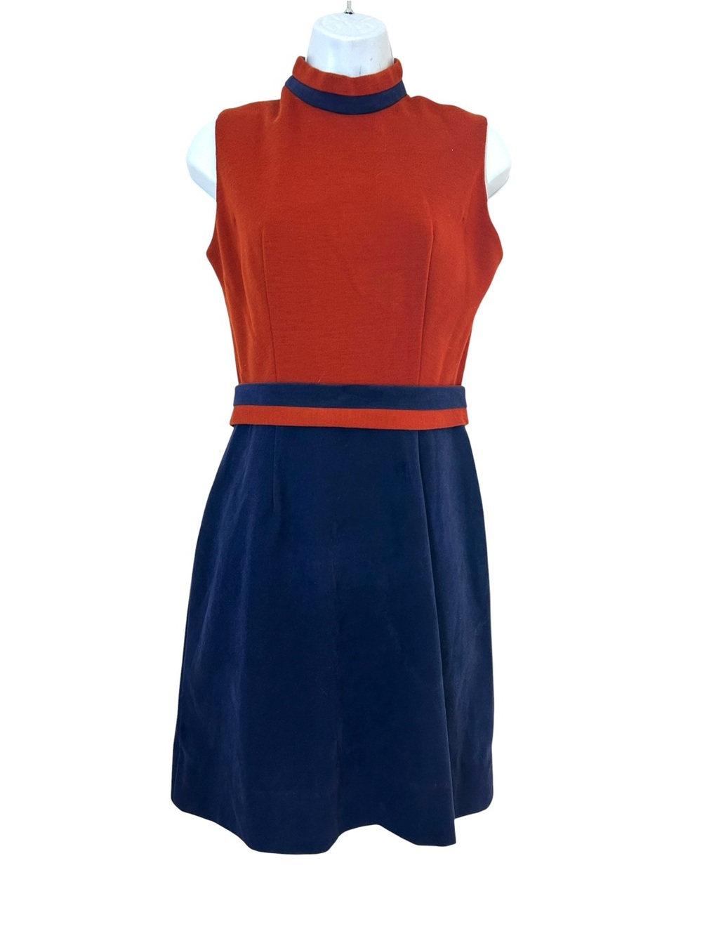 Vintage 1960s Lanz Original Mod Sleeveless Orange Navy Colorblock Dress Retro